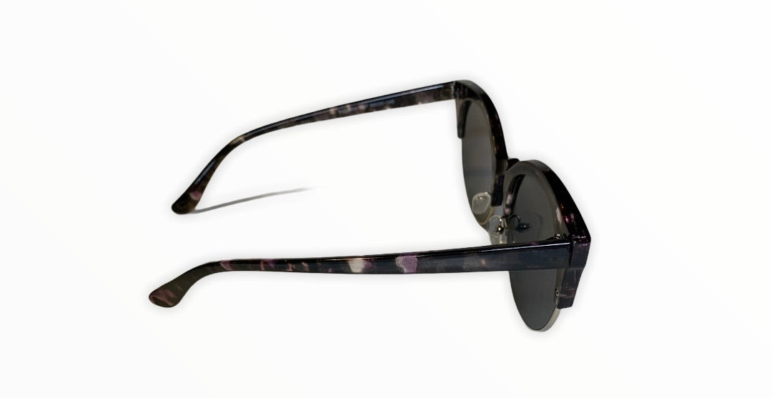 Modern black lens round half frame sunglasses