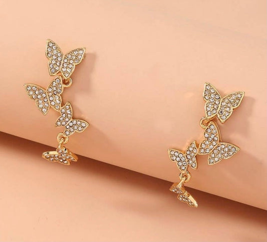 Robbi Gold Swarovski Butterfly Drop Earrings