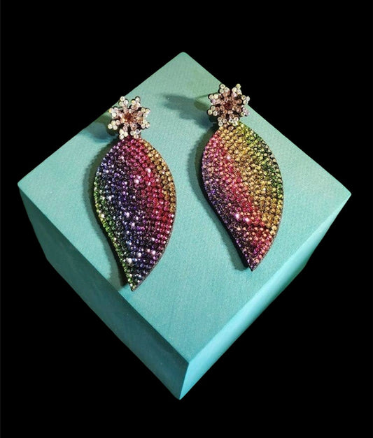 Jewel Rainbow Leaf Earrings