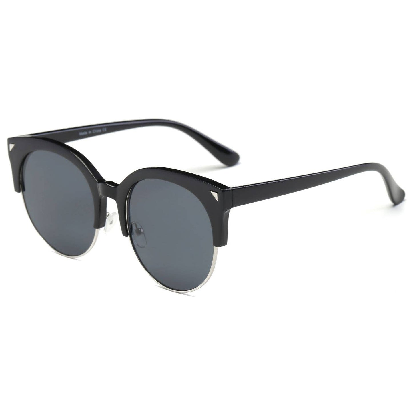 Modern black lens round half frame sunglasses