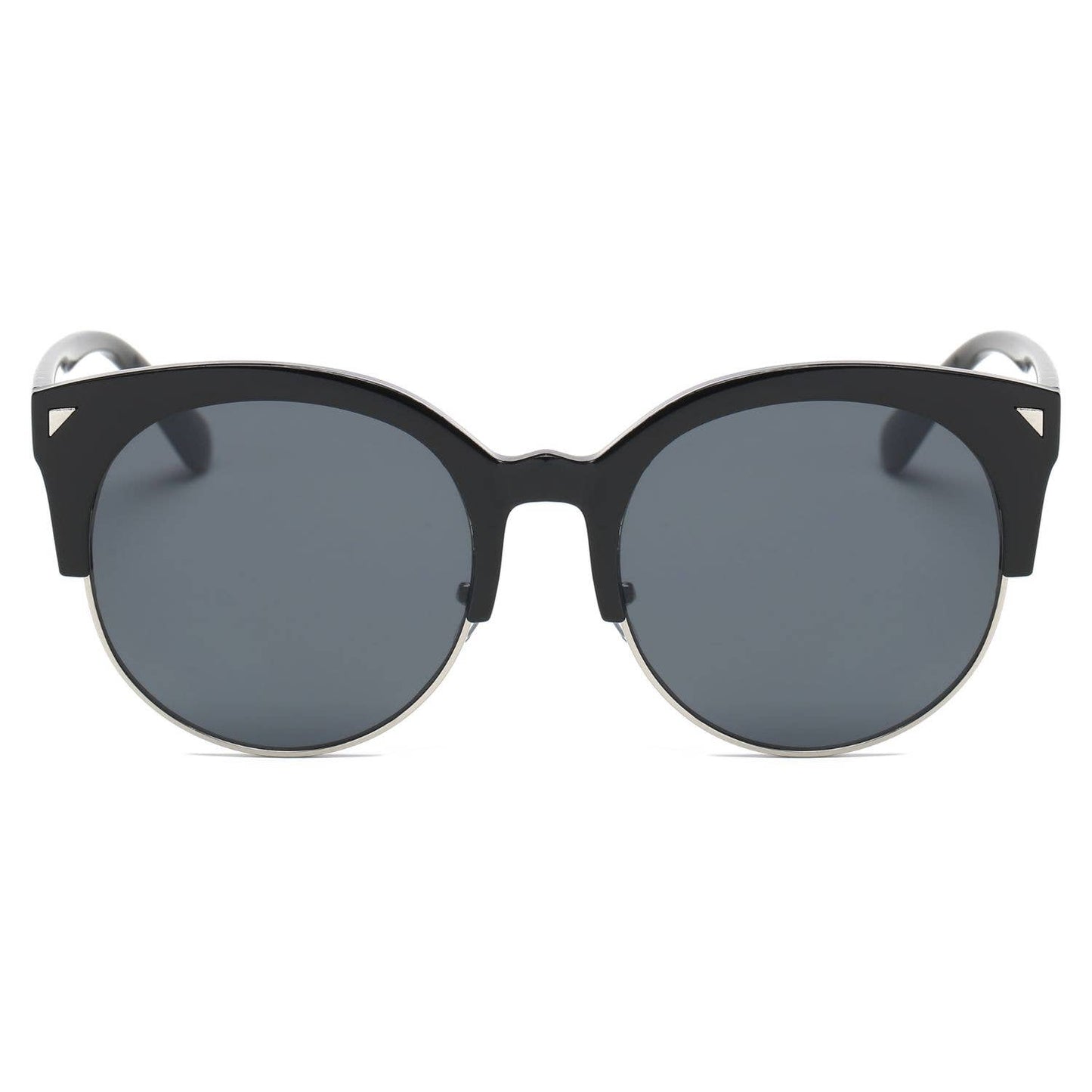 Modern black lens round half frame sunglasses