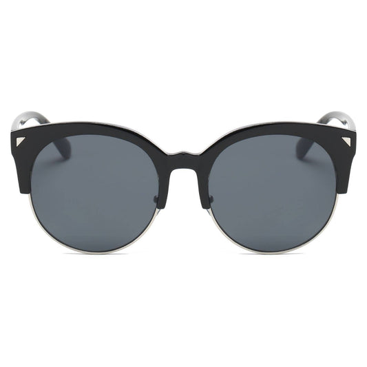 Modern black lens round half frame sunglasses